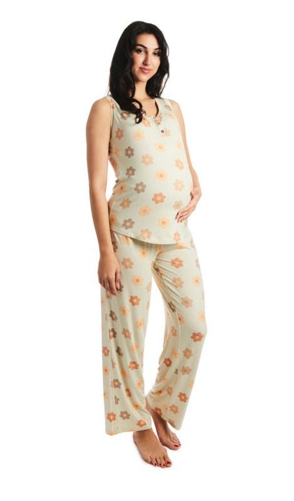 エヴァリーグレー レディース アンダーウェア ナイトウェア マタニティ Everly Grey Joy During After 2Piece MaternityNursing Sleep Set Daisies