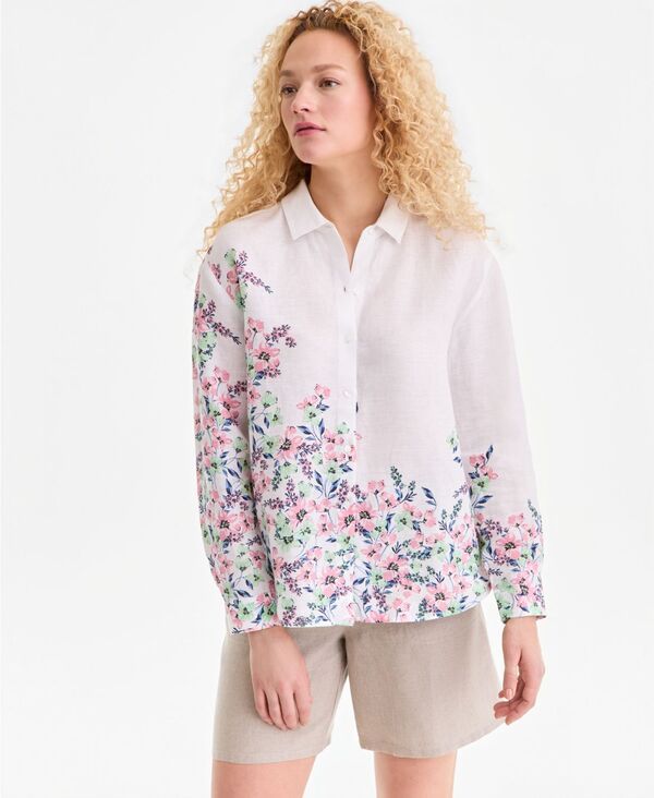 チャータークラブ レディース トップス シャツ フラワー柄 プリント レース リネン フラワー Charter Club Womens 100 Linen Floral PlacementPrint Shirt Macys Exclusive White Ga