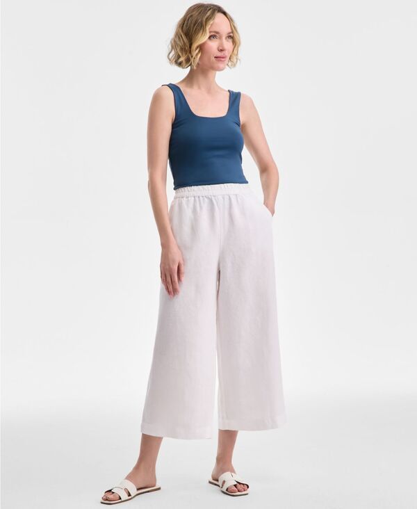 チャータークラブ レディース ボトムス カジュアルパンツ クロップド リネン Charter Club Womens Cropped WideLeg 100 Linen Pants Exclusively at Macys Bright White ホワイト