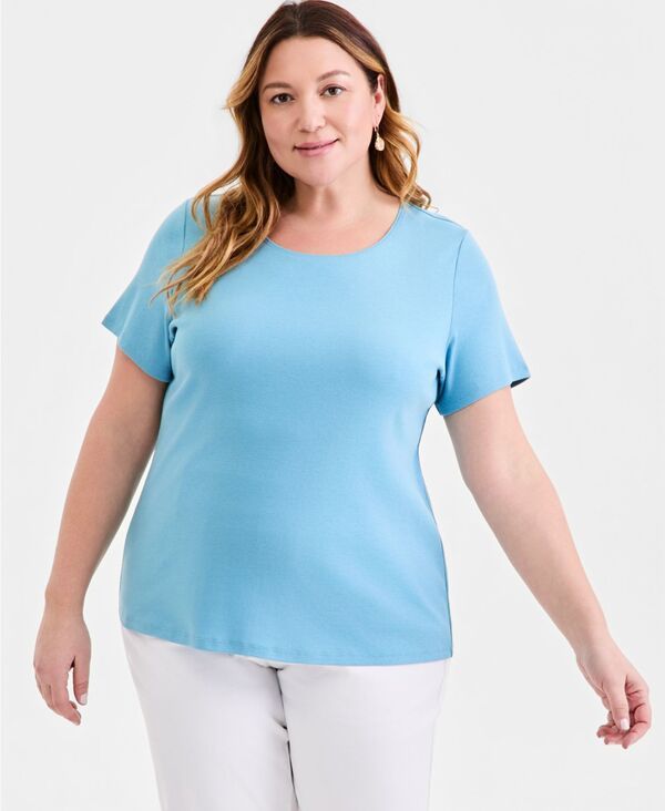 スタイルアンドコー レディース トップス シャツ 半袖 コットン Style Co Womens Cotton ShortSleeve ScoopNeck Top Created for Macys Cool River