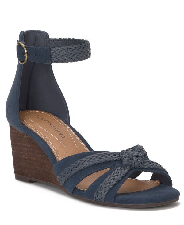 ラッキーブランド レディース シューズ サンダル Lucky Brand Womens Jaelah CrissCross Braided Wedge Sandals Navy Blazer Suede ネイビー