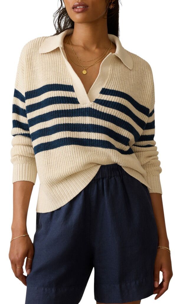 ファレティ レディース アウター ニット・セーター ポロシャツ リネン Faherty Womens Miramar Linen Polo Sweater Ocean Tiestripe ストライプ