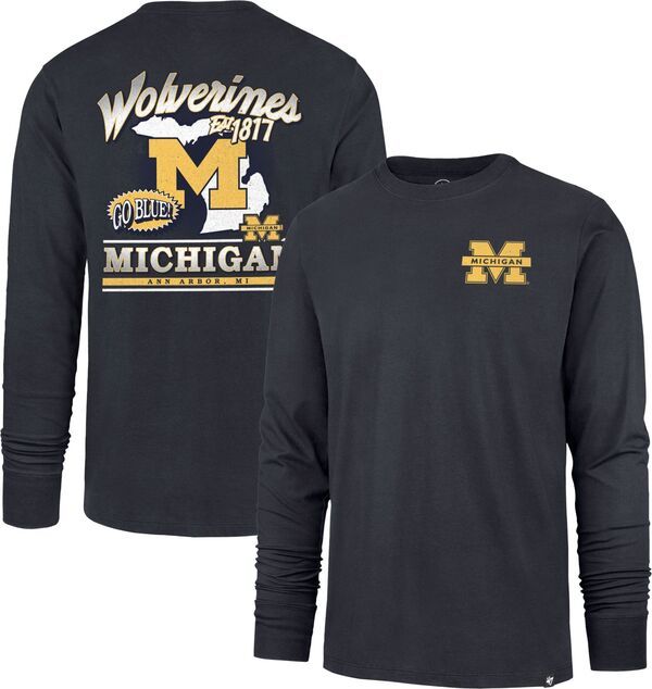 フォーティーセブン メンズ トップス Tシャツ 47 Mens Michigan Wolverines Atlas Blue Regional Backer Long Sleeve TShirt NoColor ブルー
