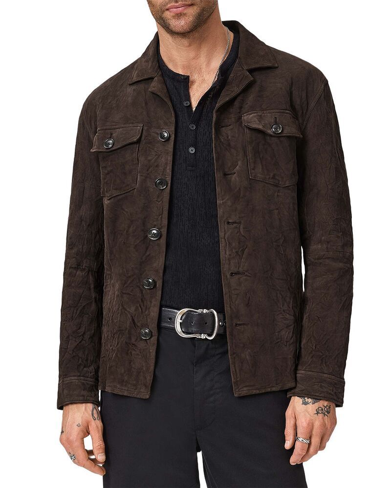 ジョンバルベイトス メンズ アウター ジャケット・ブルゾン シャツ レザー John Varvatos Jesse Leather Shirt Jacket with Buttons Espresso