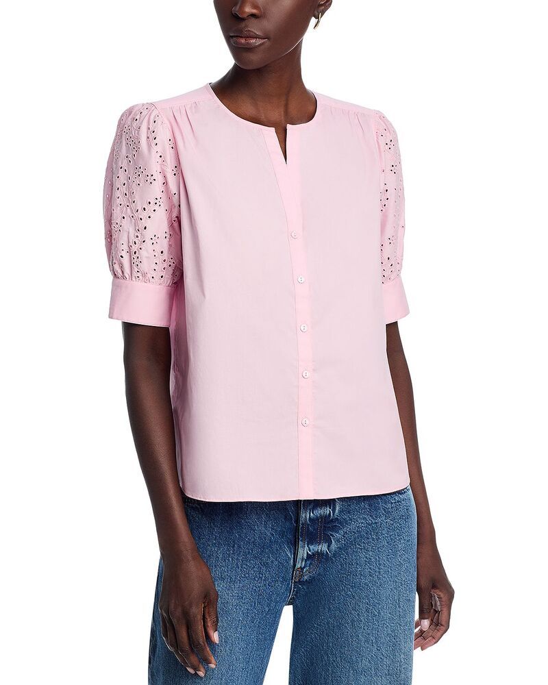 ティー・タハリ レディース トップス シャツ ボタンダウン 刺繍 ブラウス Tahari Embroidered Eyelet Button Down Blouse Cosmic Rose
