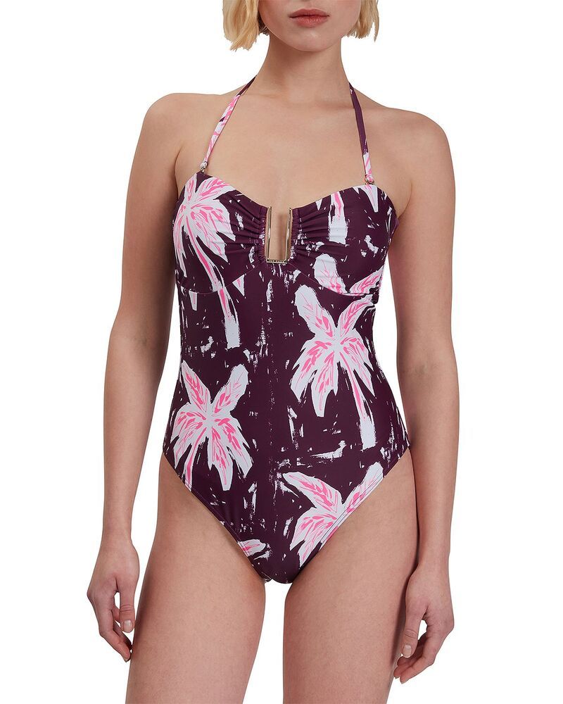 テッドベーカー レディース 水着 上下セット プリント Ted Baker Tuulaa Printed U Bar One Piece Swimsuit Maroon マルーン
