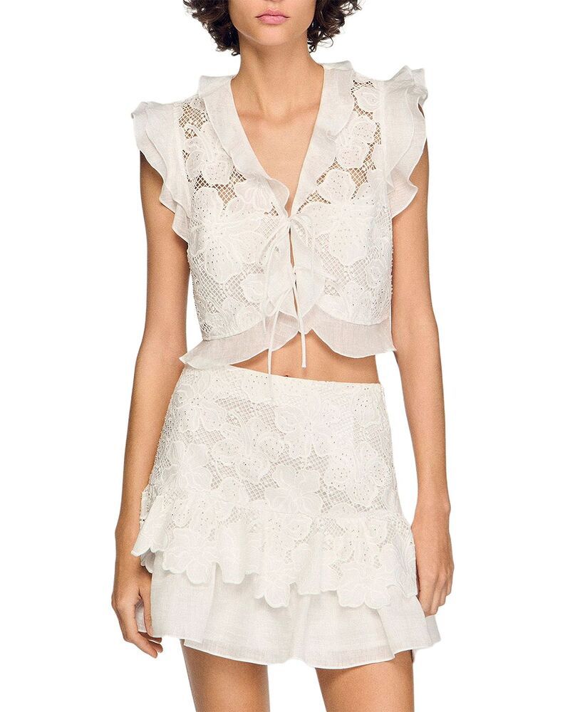 サンドロ レディース トップス シャツ レース Sandro Guipure Lace Crop Top White ホワイト