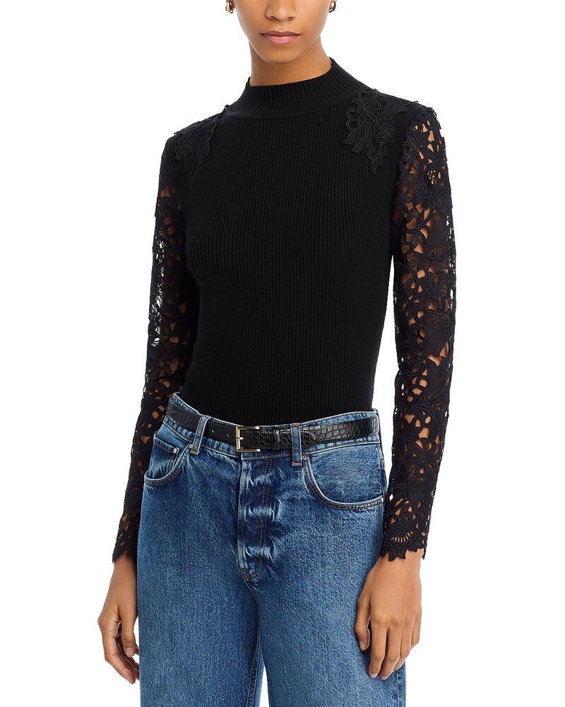 ジェネレーションラブ レディース アウター ニット・セーター レース Generation Love Marcelena Lace Sleeve Sweater Black ブラック