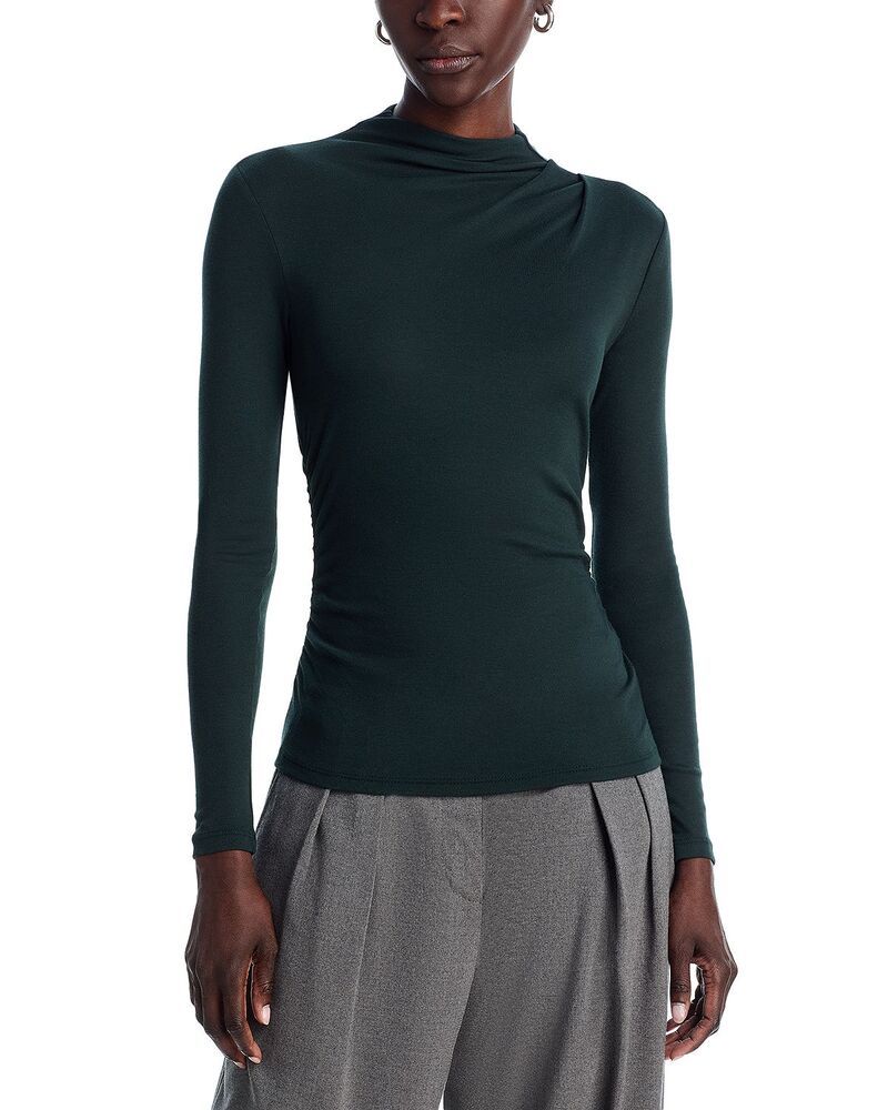 セオリー レディース トップス Tシャツ ハイネック Theory High Neck Gathered Long Sleeve Tee Rich Green グリーン