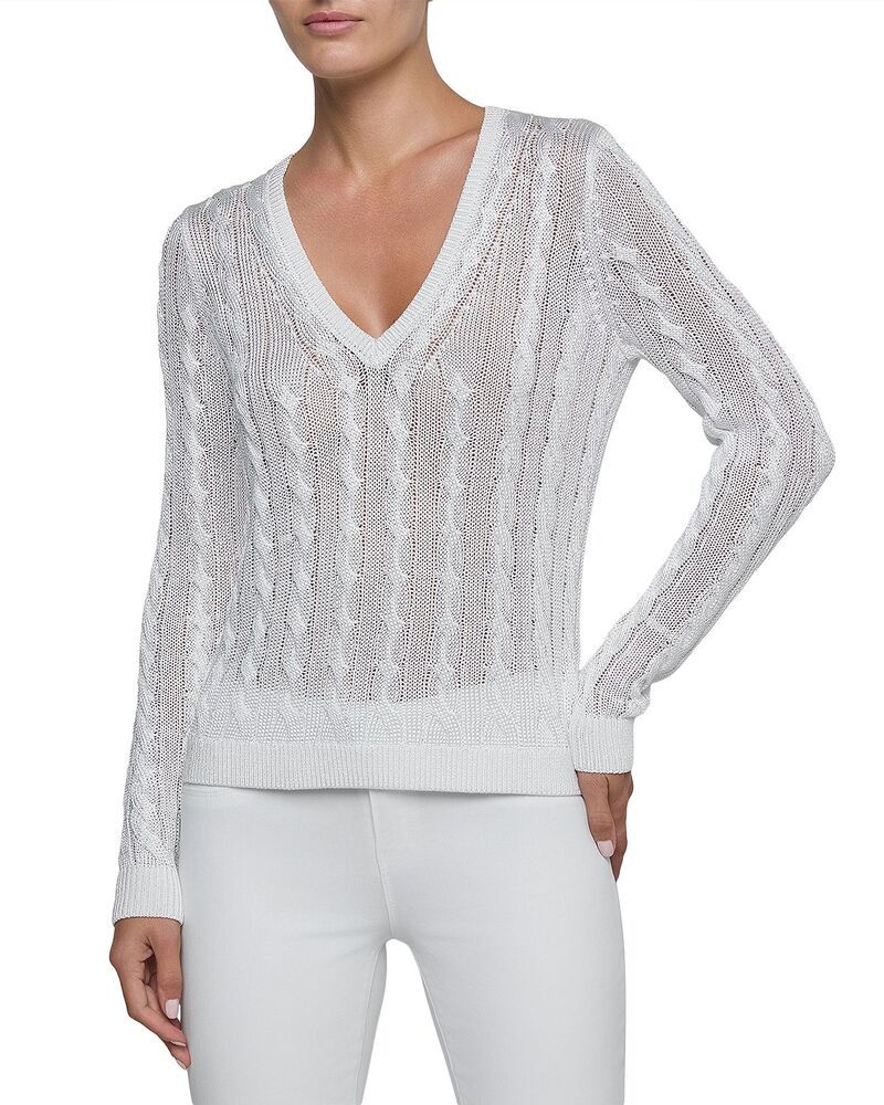 ラジャンス レディース アウター ニット・セーター Vネック LAGENCE Preston Cable V Neck Pullover Sweater White ホワイト