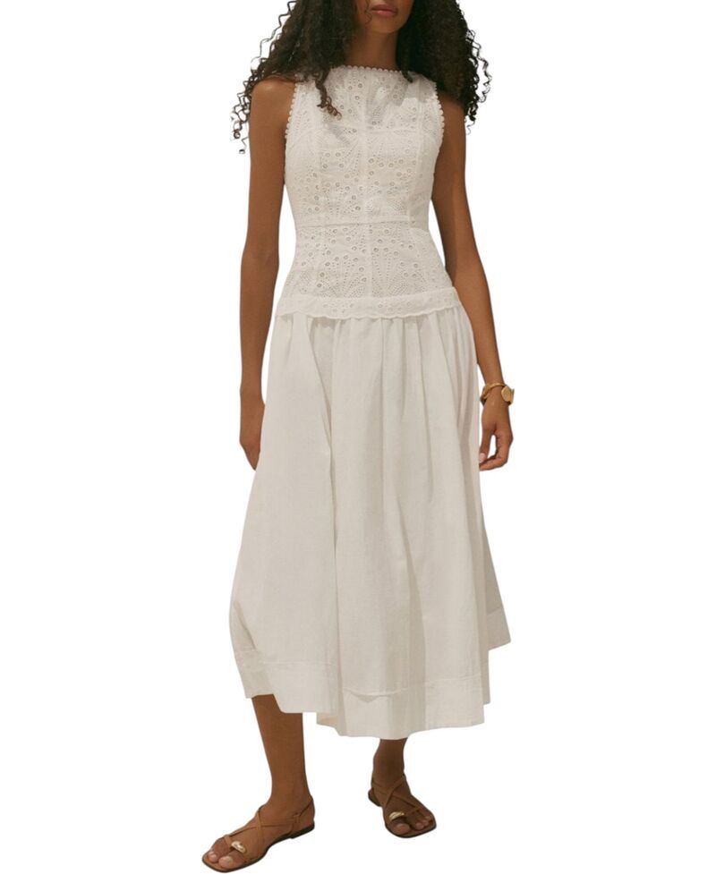 ミルトンベルベット レディース トップス ワンピース ミディ コットン Mint Velvet Womens Cotton Broderie Midi Dress Ivory アイボリー