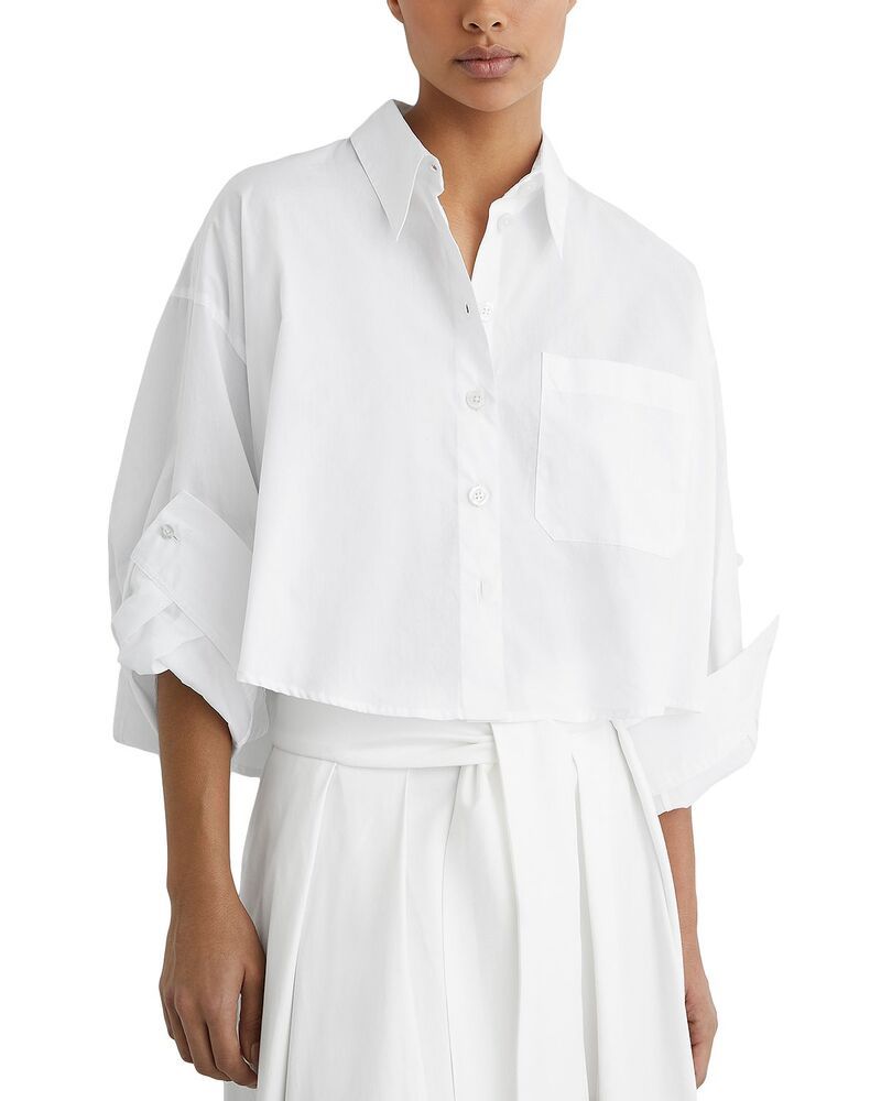 レイス レディース トップス シャツ コットン クロップド REISSolenge Cotton Cropped Shirt White ホワイト