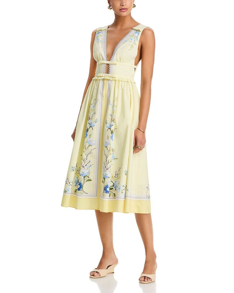 セルフ・ポートレイト レディース トップス ワンピース フラワー柄 ミディ フラワー SelfPortrait Floral Midi Dress Yellow イエロー