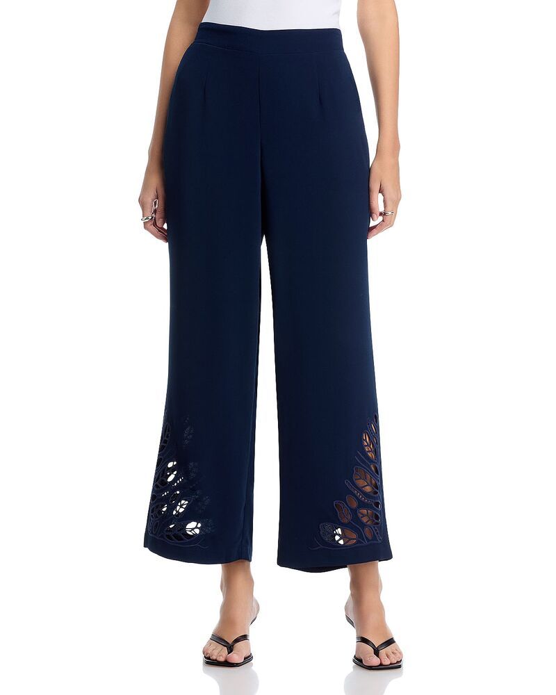 ティー・タハリ レディース ボトムス カジュアルパンツ 刺繍 Tahari Embroidered Pull On Pants Navy ネイビー