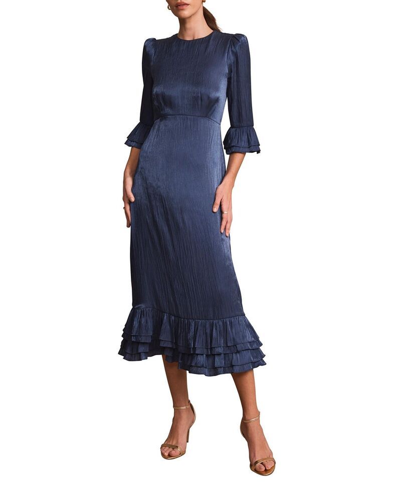 ミルトンベルベット レディース トップス ワンピース フリル ミディ トール Mint Velvet Womens Metallic Ruffled Midi Dress Navy ネイビー