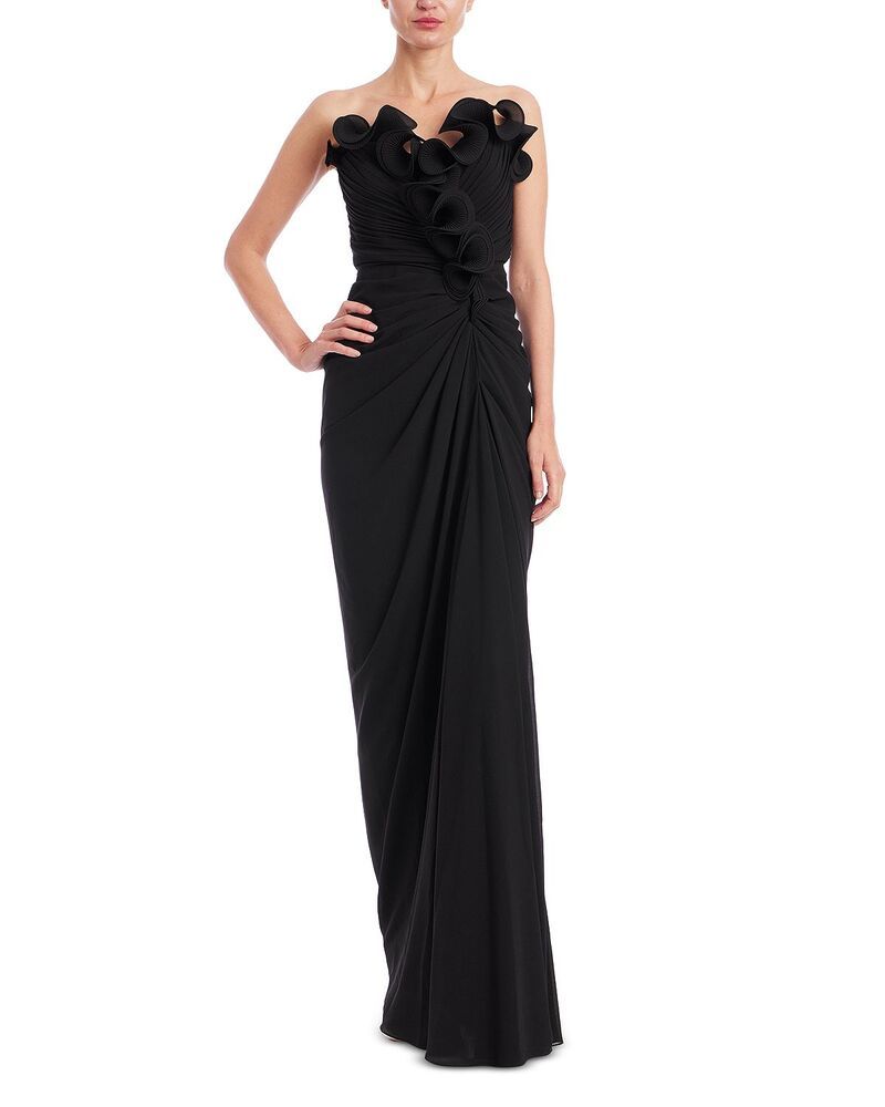 バッジェリーミシュカ レディース トップス ワンピース フリル ストラップレス Badgley Mischka Pleat Ruffle Strapless Gown Black ブラック