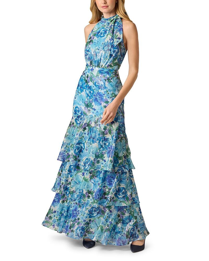アドリアナ パペル レディース トップス ワンピース シフォン Adrianna Papell Glazed Chiffon Gown Blue Multi ブルー