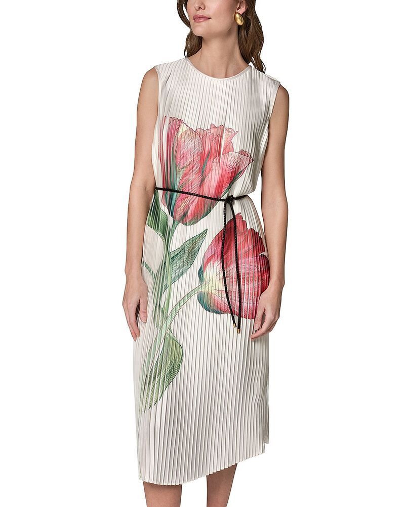 ダナキャラン レディース トップス ワンピース フラワー柄 プリーツ フラワー Donna Karan Pleated Floral Dress Geraniumulti マルチカラー