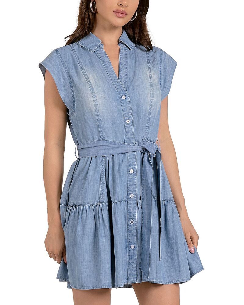 エラン レディース トップス ワンピース ミニ Elan Chambray Collared Button Front Mini Dress Blue ブルー