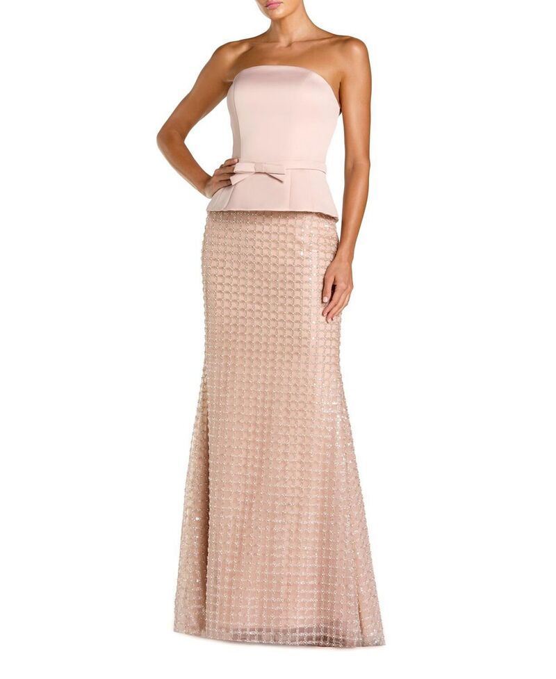 マックダガル レディース トップス ワンピース サテン ストラップレスカート Mac Duggal Straplessatin Top with Embellished Skirt Gown Blush ブラッシュ