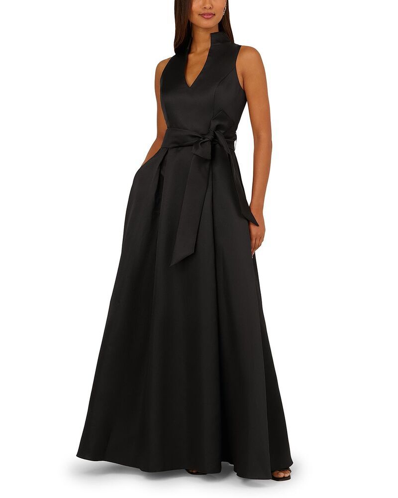 アドリアナ パペル レディース トップス ワンピース Adrianna Papell Mikado Tie Front Dress Black ブラック