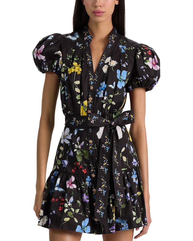 アリスアンドオリビア レディース トップス シャツ フラワー柄 ミニ フラワー Alice and Olivia Cora Mini Floral Shirtdress Twisting Vines Black ブラック
