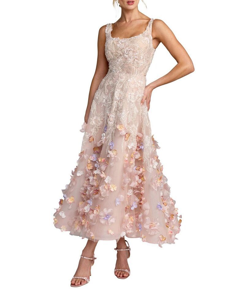 マックダガル レディース トップス ワンピース ミディ ノースリーブ Mac Duggal Sleeveless Beaded Midi Dress With 3D Flowers Blush Multi ブラッシュ