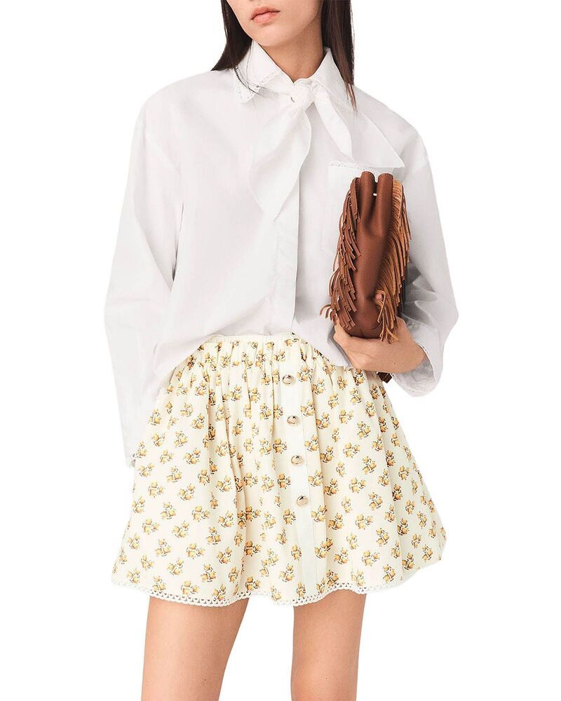 マージュ レディース ボトムスカート プリント Maje Printed Rickrack Trim Skirt Yellow Small Flowers イエロー