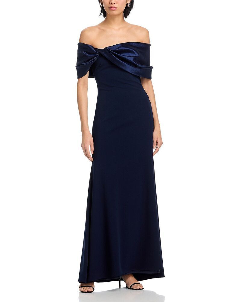 アクア レディース トップス ワンピース クレープ スキューバ AQUA Long Scuba Crepe OfftheShoulder Taffeta Gown Exclusive Navy ネイビー