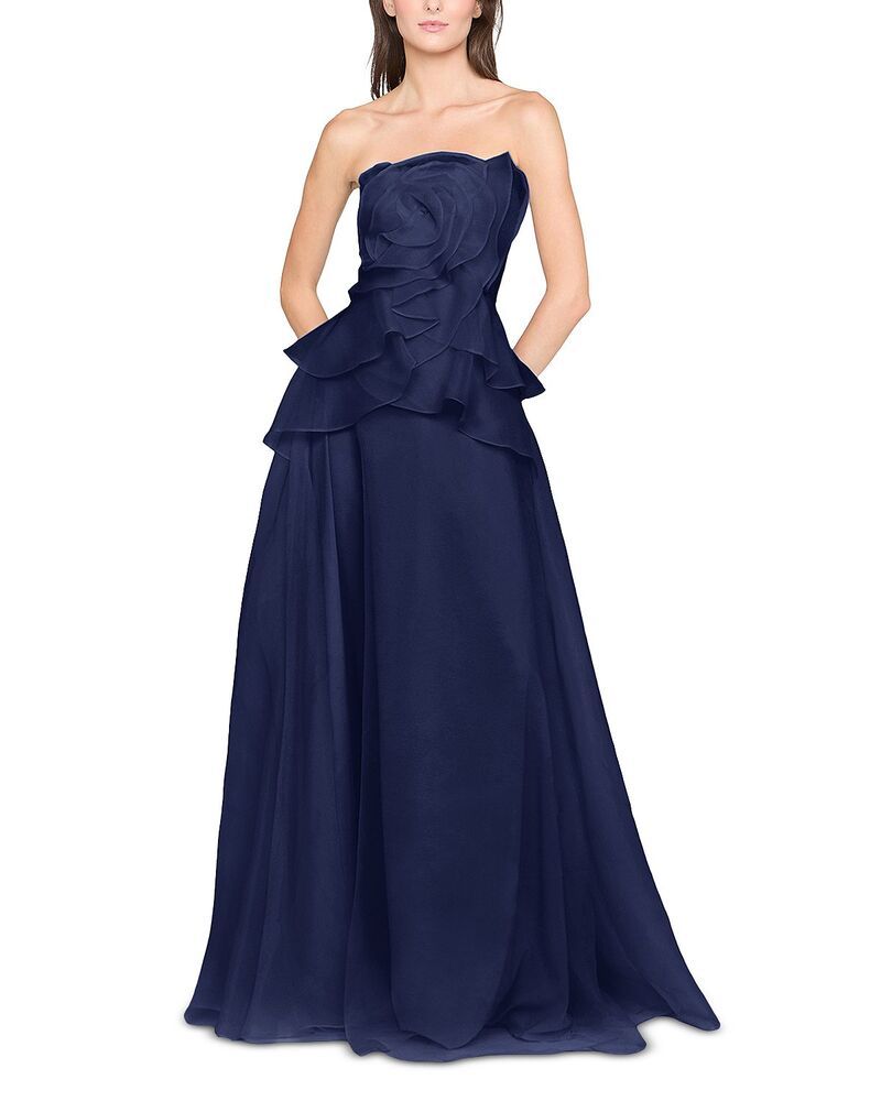 セイア レディース トップス ワンピース ドレープ Theia Gilda Draped Rose Gownautical Navy ネイビー