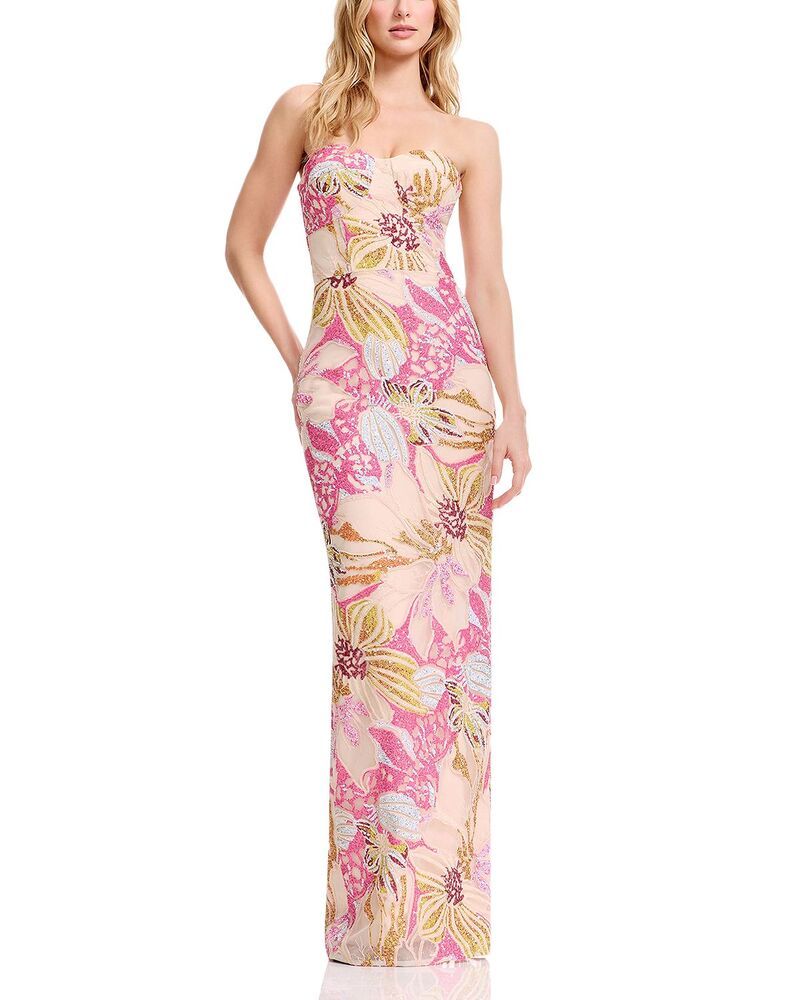 ドレスザポプレーション レディース トップス ワンピーストラップレス Dress the Population Straplessweetheart Bustier Sheath Gown Bright Fuchsia Multi フューシャ