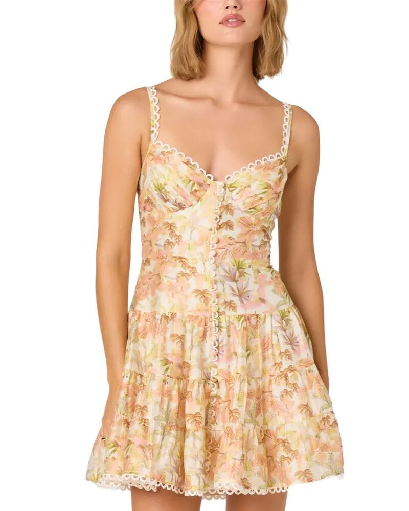 アストール レディース トップス ワンピース ミニ ASTR the Label Tazia Mini Dress YellowPink Floral ピンク