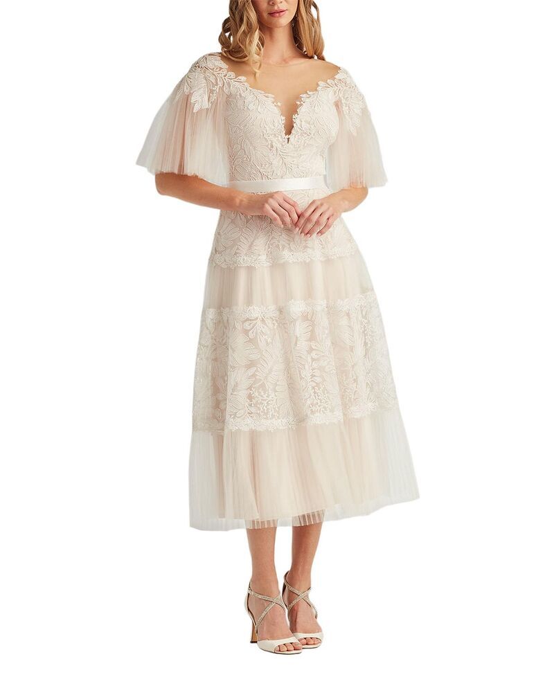 タダシショージ レディース トップス ワンピース チュール ミディ 刺繍 Tadashi Shoji Tresca Embroidered Tulle Midi Dress IvoryPetal アイボリー