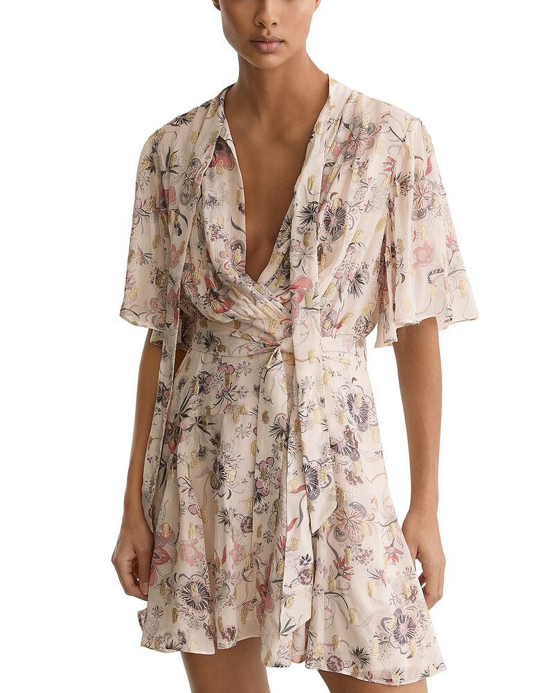レイス レディース トップス ワンピース フラワー柄 ミニ トール フラワー REISS Luna Metallic Floral Mini Dress Neutral メタリック