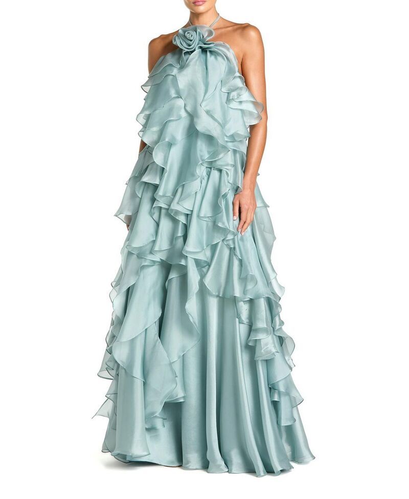 マックダガル レディース トップス ワンピース オープンバック フリル ホルター Mac Duggal Organza Halter Neck Open Back Ruffle Gown Mint ミント 80,740円