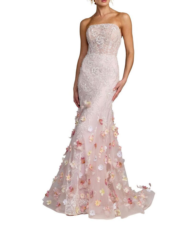 マックダガル レディース トップス ワンピーストラップレス Mac Duggal Strapless Embroidery Mermaid Gown with 3D Flowers Blush Multi ブラッシュ