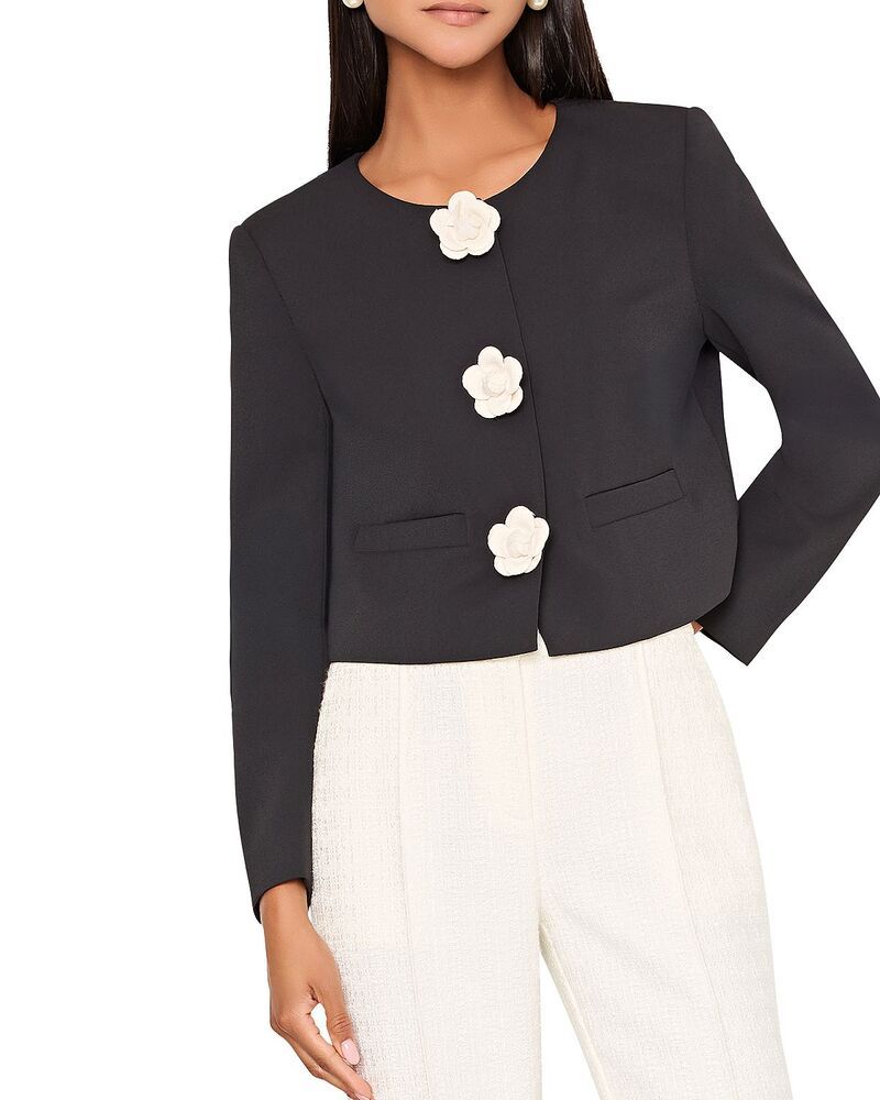 ミリー レディース アウター ジャケット・ブルゾン クロップド MILLY Selena Camelliappliqu Cropped Jacket Black ブラック