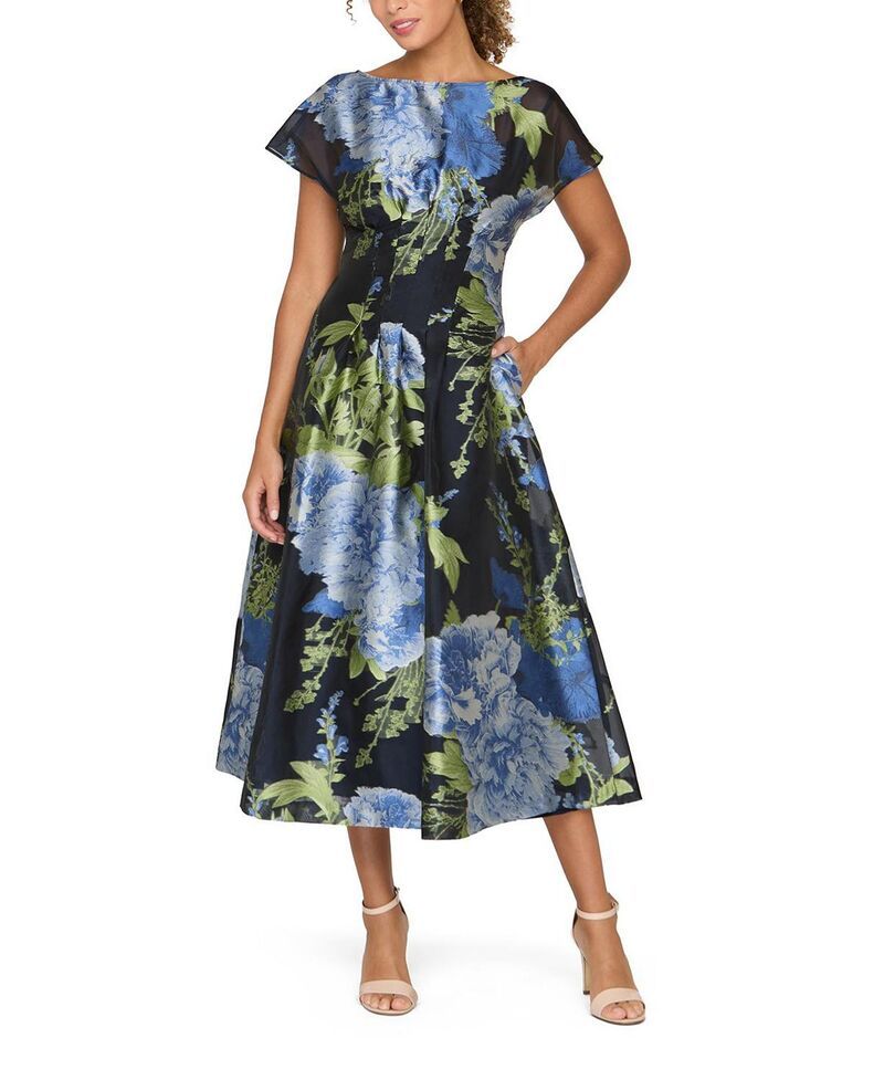 ケイ アンジャー レディース トップス ワンピース Kay Unger Florene Tea Length Dress Dark Blue ブルー