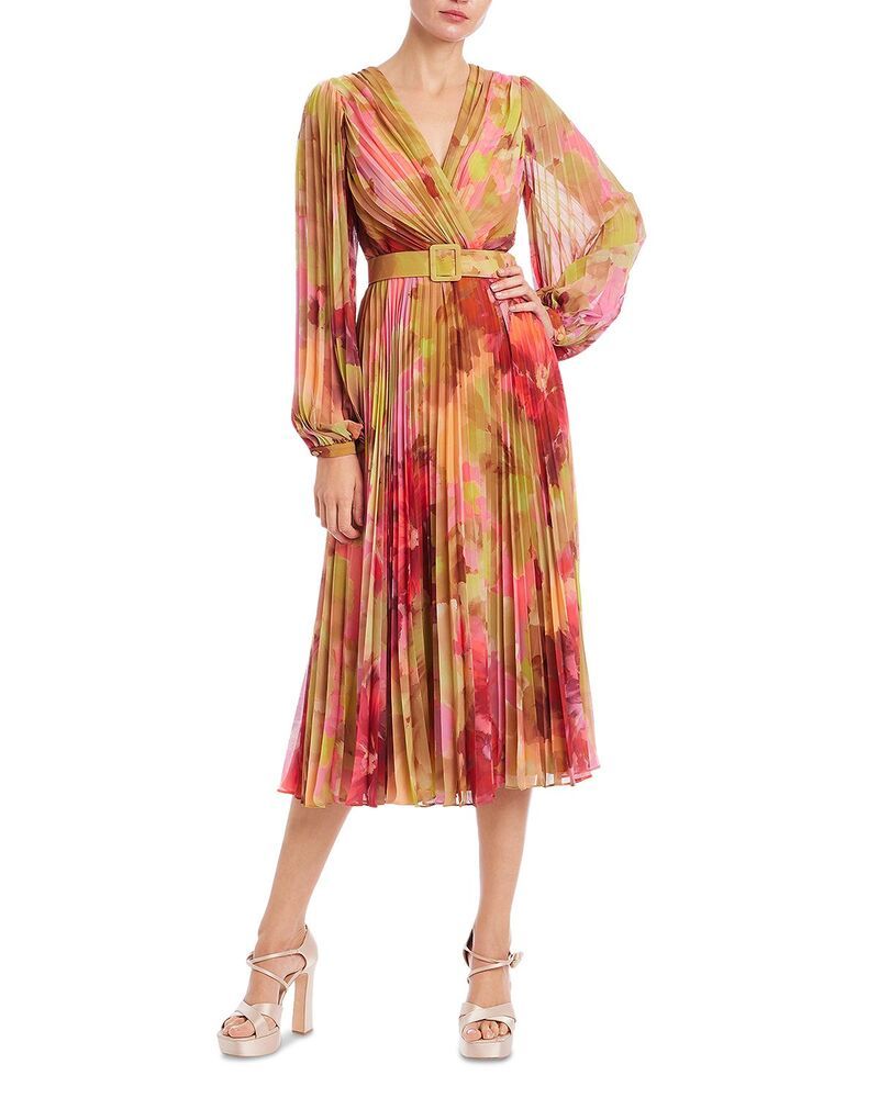 バッジェリーミシュカ レディース トップス ワンピース フラワー柄 プリーツ ミディ フラワー Badgley Mischka Pleated Floral Wrap Midi Dress Pink Multi ピンク
