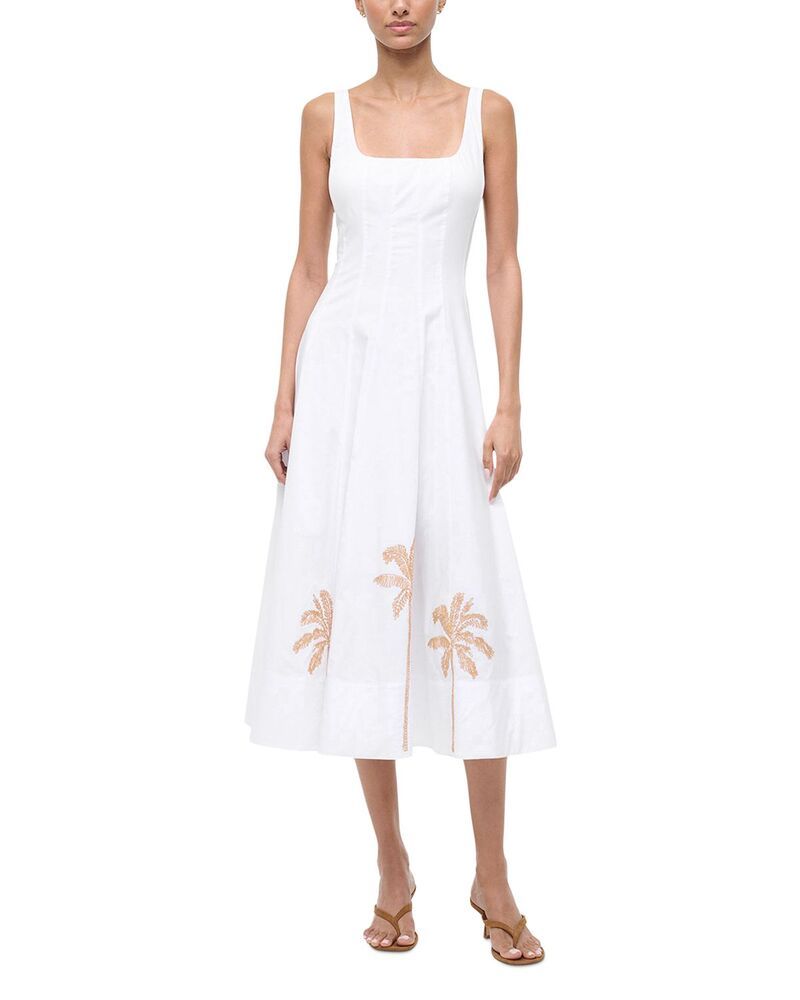 スタウド レディース トップス ワンピース STAUD Wells Dress Whitembroidery ホワイト