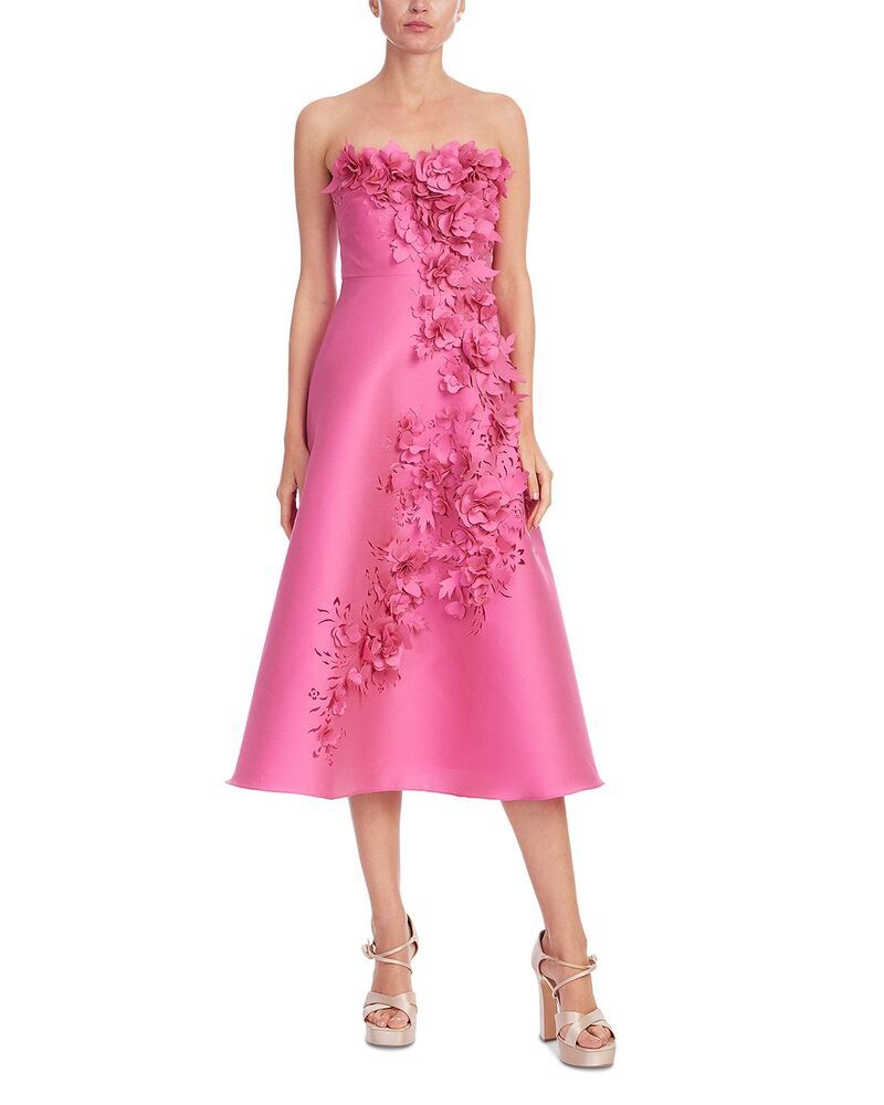バッジェリーミシュカ レディース トップス ワンピース フラワー柄 ミディ ストラップレス フラワー Badgley Mischka Strapless 3D Floral Gazar Midi Dress Magenta マゼンタ