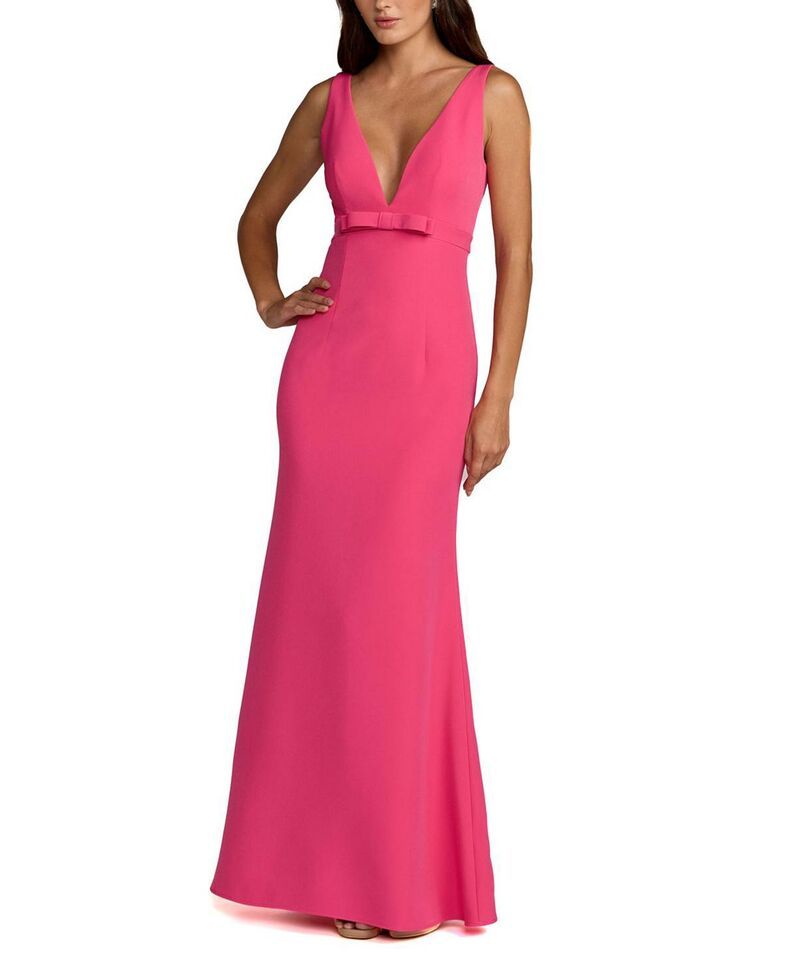 マックダガル レディース トップス ワンピース Vネックレープ ノースリーブ Mac Duggal Crepe Sleeveless V Neck Mermaid Gown with Bow Hot Pink ピンク