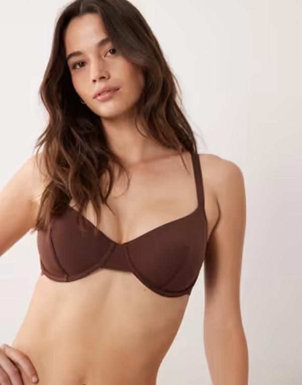エイソス レディース アンダーウェア ブラジャー ASOS DESIGN Fuller Bust Carla smoothing underwire bra in chocolate BROWN ブラウン