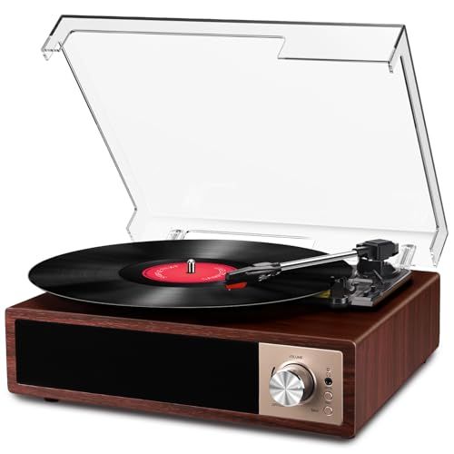 VOKSUN レコードプレーヤー Bluetooth送信と受信 USBで録音と音楽再生 スピーカー内蔵 RCAでスピーカー繋ぎ イヤホン接続 33/45/78回転と7/10/12インチ対応 AUX in 防塵蓋 日本語説明書 赤胡桃色★m 8e0f6d39