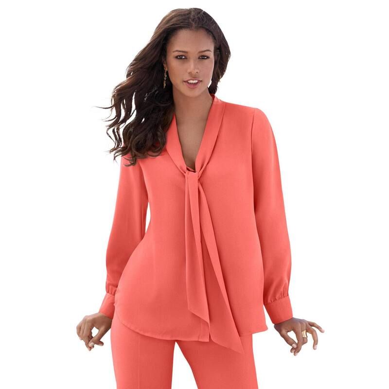 ロアマンズ レディース トップス シャツ プラスサイズ ブラウス Roamans Womens Plusize Long Sleeve Bow Blouse Sunset Coral コーラル