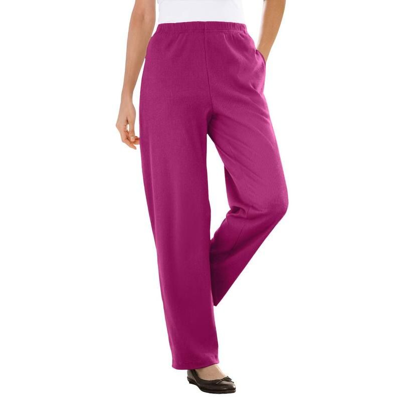 ウーマン ウィズイン レディース ボトムス カジュアルパンツ ストレート プラスサイズ リブ ニット Woman Within Plusize 7Day Knit Ribbed Straight Leg Pant Raspberry