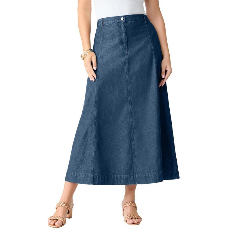 ロアマンズ レディース ボトムスカート A ライン プラスサイズ トール マキシ Roamans Womens Plusize Tall Plusize Perfect Fit Stretch A Line Maxi Skirt Medium Stonewas