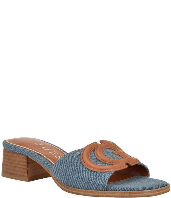 ゲス レディース シューズ サンダル デニム ロゴ ヒール Guess Cerinna Denim Logo Block Heel Slide Sandals BlueMulti ブルー