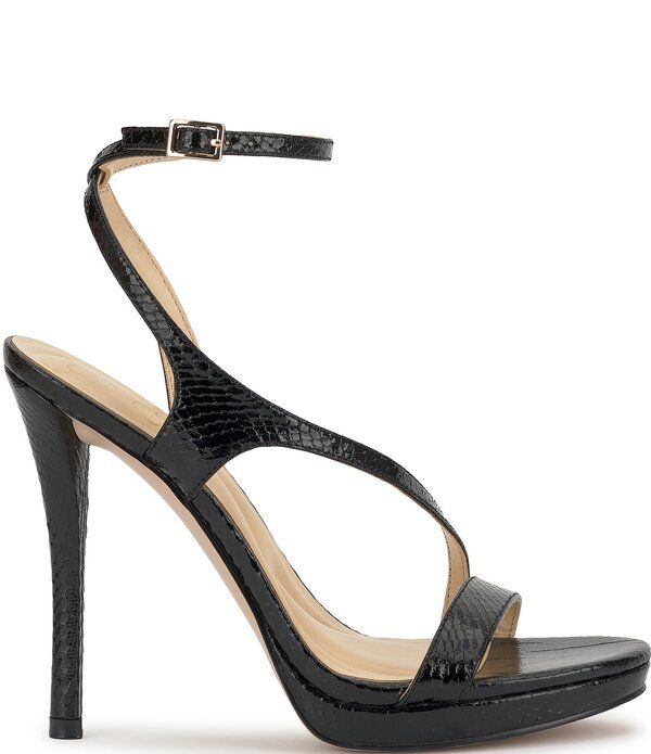 ジェシカシンプソン レディース シューズ サンダル アシンメトリー Jessica Simpson Dixia Lizard Embossed Asymmetrical Strap High Stiletto Dressandals Black ブラック