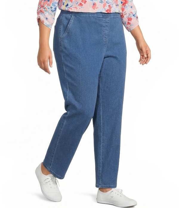 アリソン デイリー レディース ボトムス デニムパンツ ストレート プラスサイズ ジーンズ Allison Daley Plusize Chambray Straight Leg Stretch Denim Elastic Waist PullOn Jeans